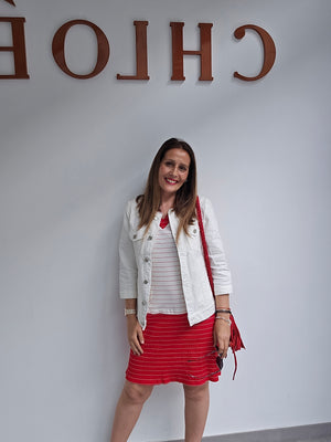 Vestido punto rayas rojo