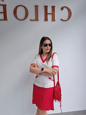 Vestido punto rayas rojo