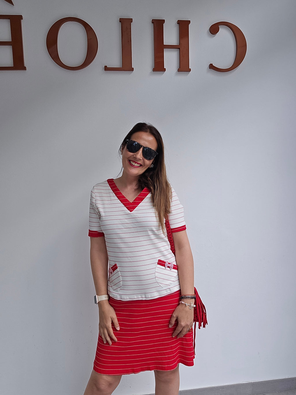 Vestido punto rayas rojo