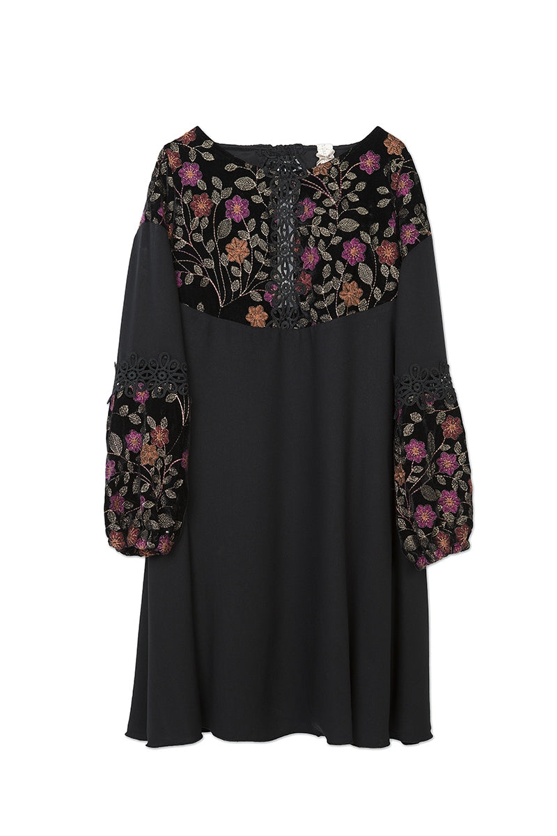 Vestido de crepe y terciopelo bordado Nekane - Cloe Boutique